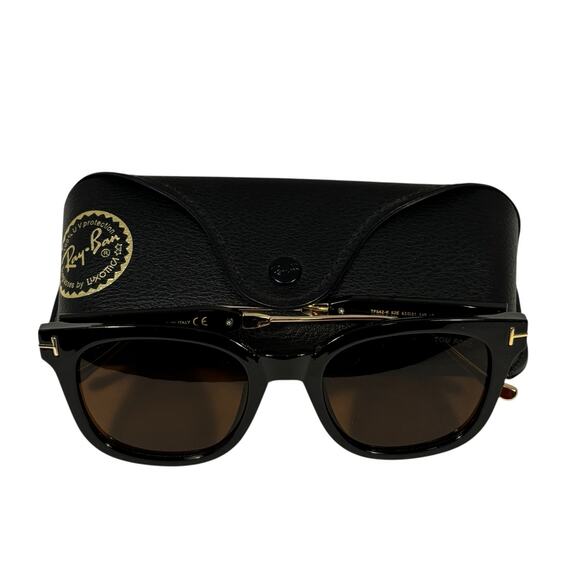 Tom Ford TF542-K Sunglasses Black Frame Brown Lenses Made in Italy 52-21 145 Tom Ford Wellington TF542-K Asian 53-21 145 52E Black Gold  main image 2
